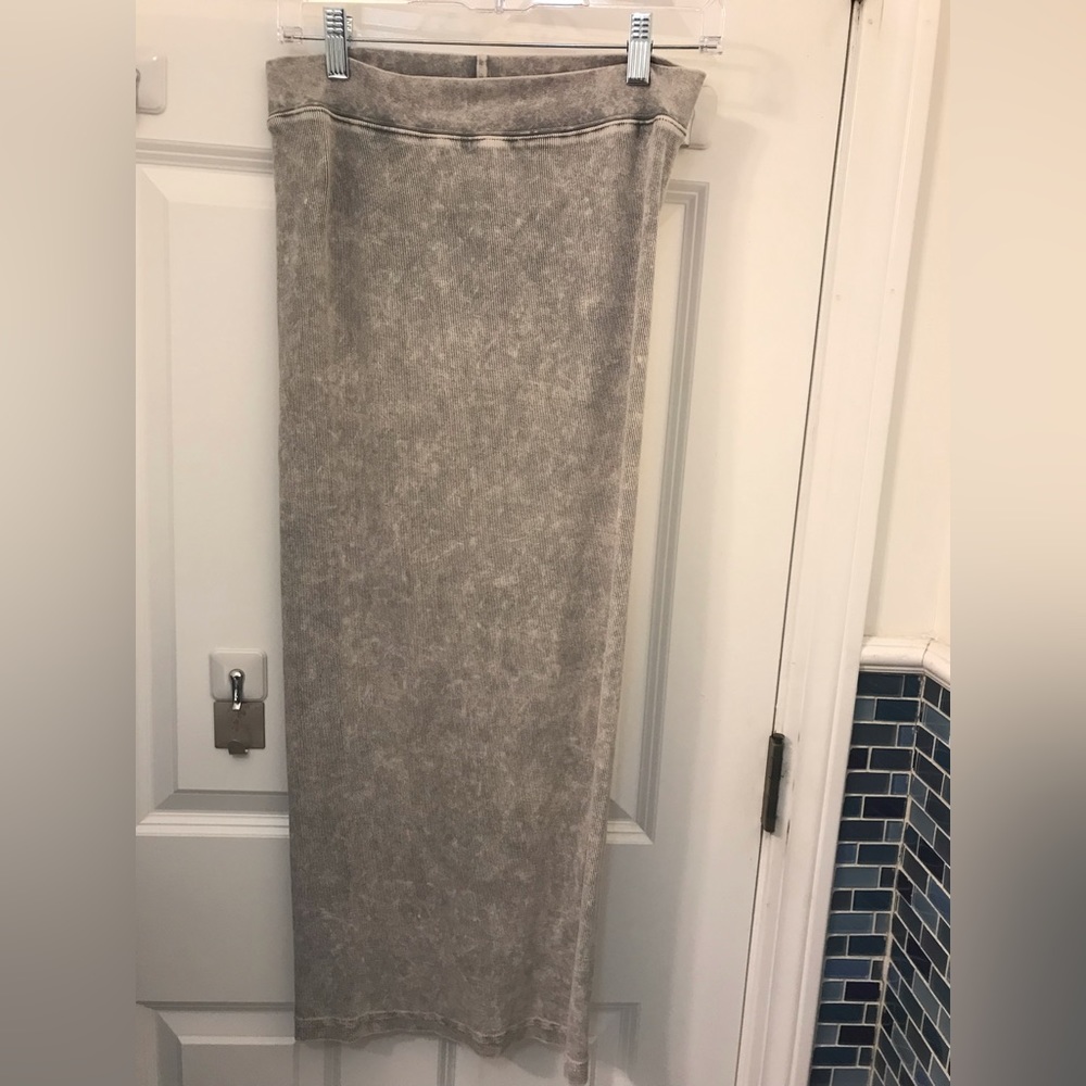 Hard tail light grey denim fitted straight maxi skirt no pockets